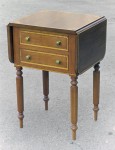 Cherry drop-leaf table, inlaid with walnut and maple